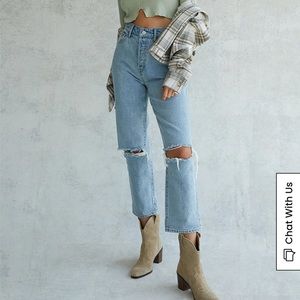 Pacsun high rise straight medium wash jeans with knee rips